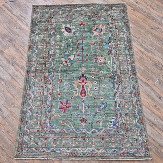 Ariana Sultani Rug 151cm x 100cm – Ghazni Natural Wool Rug in Green Tones