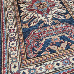 Dark Blue Kazak Rug 122cm x 81cm – Rare Sunburst Design Natural Wool Rug Dark Blue Kazak Rug 122cm x 81cm – Rare Sunburst Design Natural Wool Rug