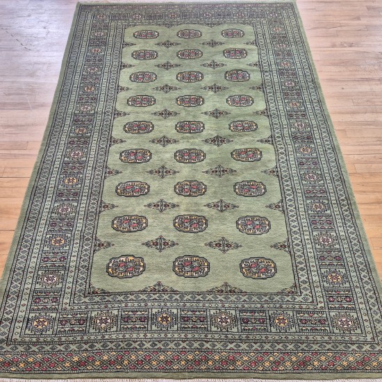 Hand-Knotted Bokhara Rug 240cm x 156cm – Soft Green Wool Rug Authentic Bokhara Hand-Knotted Bokhara Rug 240cm x 156cm – Soft Green Wool Rug Authentic Bokhara