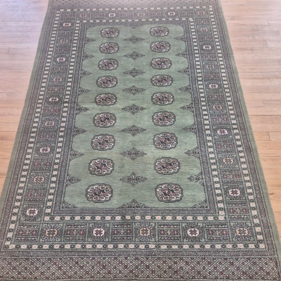 Hand-Knotted Bokhara Rug 210cm x 140cm – Soft Silky Green Wool Rug Hand-Knotted Bokhara Rug 210cm x 140cm – Soft Silky Green Wool Rug