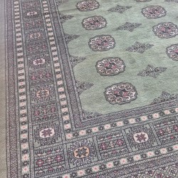 Hand-Knotted Bokhara Rug 210cm x 140cm – Soft Silky Green Wool Rug Hand-Knotted Bokhara Rug 210cm x 140cm – Soft Silky Green Wool Rug