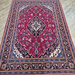 Persian Kashan Rug 200cm x 150cm – Red & Blue Traditional Knotted Wool Rug