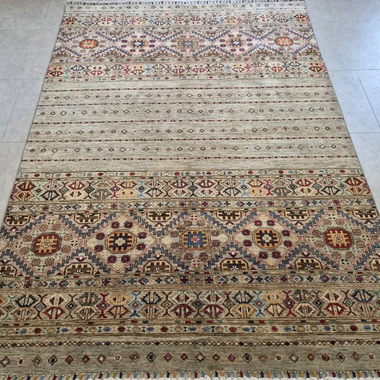 Ariana Shwal Rug 236cm x 169cm – Natural Dyes Ghazni Wool Silver Grey 