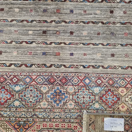 Shawal Rug 245cm x 178cm – Natural Dyes Ghazni Wool Silver Grey