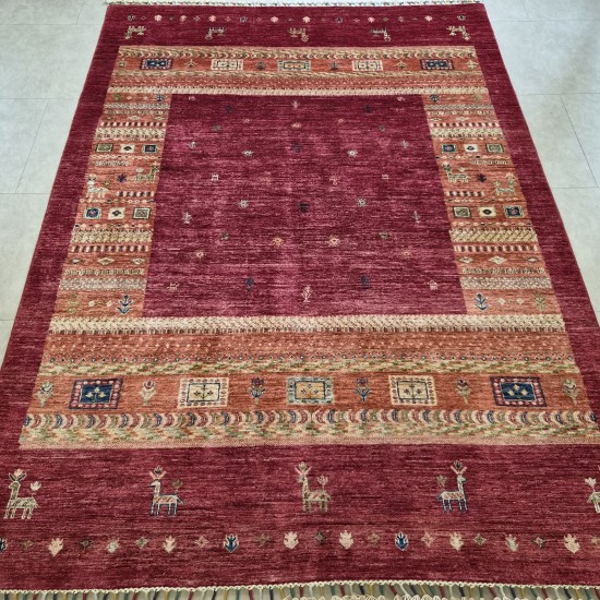 Fine Ariana Gabbeh Design Rug 234cm x 173cm – Ghazni Wool Red Terracotta