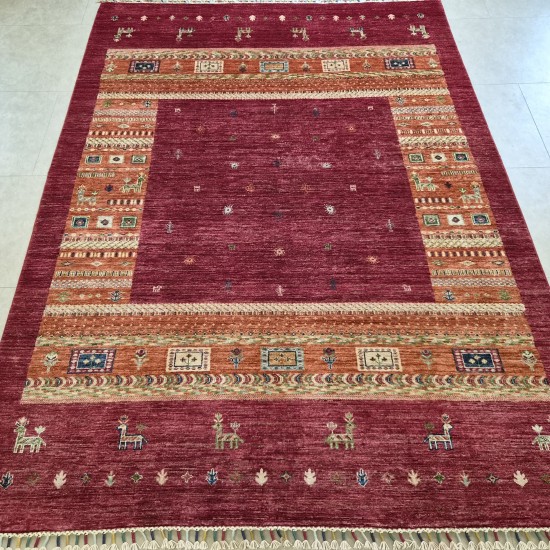 Super Fine Ariana Gabbeh Design Rug 240cm x 177cm – Ghazni Wool Red Terracotta