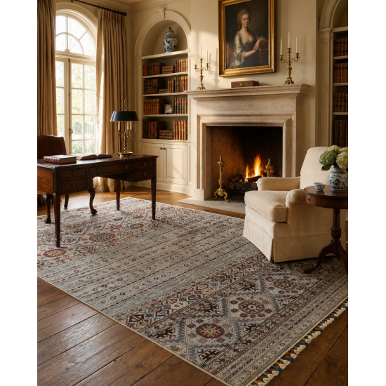 Ariana Shwal Rug 236cm x 169cm – Natural Dyes Ghazni Wool Silver Grey Ariana Shwal Rug 236cm x 169cm – Natural Dyes Ghazni Wool Silver Grey