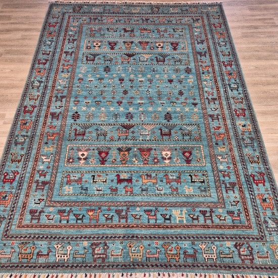 Gabbeh Rug 240cm x 175cm – Soft Blue Mixed Colours Luxury Wool Rug Authentic Afghan Gabbeh Rug 240cm x 175cm – Soft Blue Mixed Colours Luxury Wool Rug Authentic Afghan