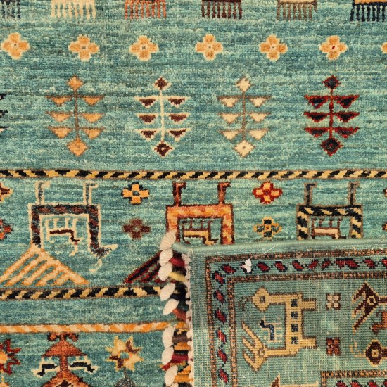 Gabbeh Rug 240cm x 175cm – Soft Blue Mixed Colours Luxury Wool Rug Authentic Afghan Gabbeh Rug 240cm x 175cm – Soft Blue Mixed Colours Luxury Wool Rug Authentic Afghan