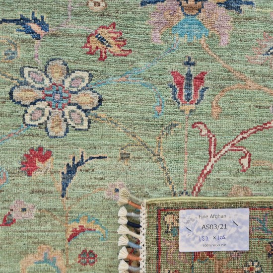 Vegi Dyed Ariana Sultani Rug 152cm x 105cm – Super Fine Ghazni Wool Rare Green 