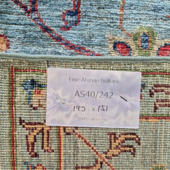 Sultani Rug 193cm x 151cm – Soft Blue Ghazni Wool Rug Authentic Afghan Sultani Rug 193cm x 151cm – Soft Blue Ghazni Wool Rug Authentic Afghan