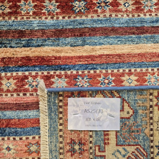 Hand-Knotted Ariana Shwal Rug 188cm x 151cm – Mixed Colours Ghazni Wool Rug Hand-Knotted Ariana Shwal Rug 188cm x 151cm – Mixed Colours Ghazni Wool Rug