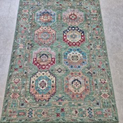 Super Fine Ariana Sultani Rug 149cm x 107cm – Rare Green Ghazni Wool Rug