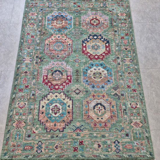 Super Fine Ariana Sultani Rug 149cm x 107cm – Rare Green Ghazni Wool Rug Super Fine Ariana Sultani Rug 149cm x 107cm – Rare Green Ghazni Wool Rug
