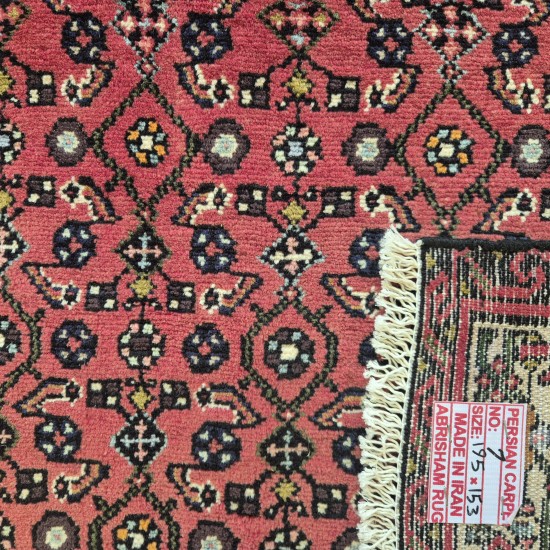 Hand-Knotted Persian Enjilas Rug 195cm x 153cm – Natural Wool Rug in Soft Red Tones