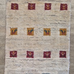 Persian Gabbeh Rug 90cm x 63cm – Thick Wool Pile Cream Rug