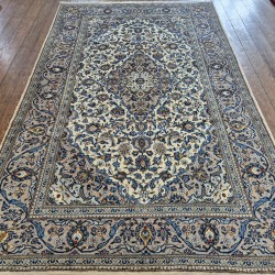Fine Persian Kashan Rug 325cm x 202cm – Cream & Soft Blue Kurk Wool