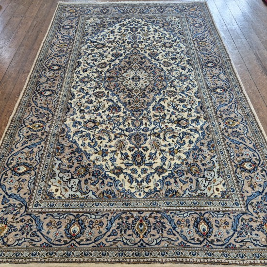 Fine Persian Kashan Rug 325cm x 202cm – Cream & Soft Blue Kurk Wool Fine Persian Kashan Rug 325cm x 202cm – Cream & Soft Blue Kurk Wool