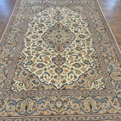Persian Cream Kashan Rug 295cm x 210cm – Blue & Cream Exquisite Handmade Carpet