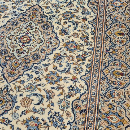 Persian Cream Kashan Rug 295cm x 210cm – Blue & Cream Exquisite Handmade Carpet Persian Cream Kashan Rug 295cm x 210cm – Blue & Cream Exquisite Handmade Carpet