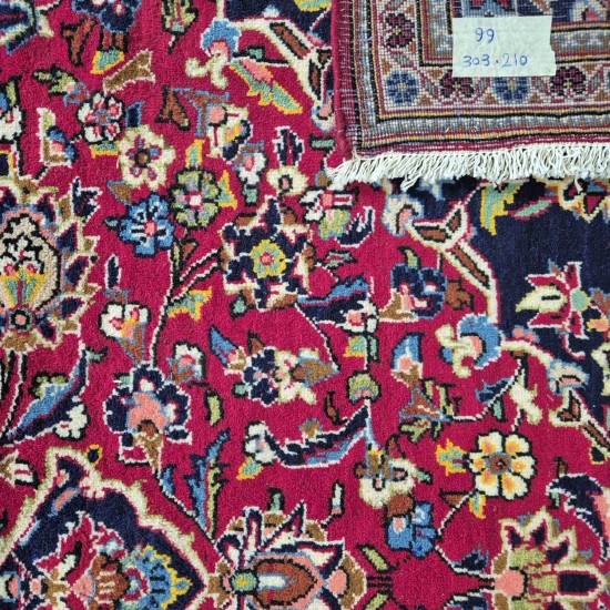 Persian Kashan Rug 303cm x 210cm – Red Blue Mix Colours Exquisite Handmade