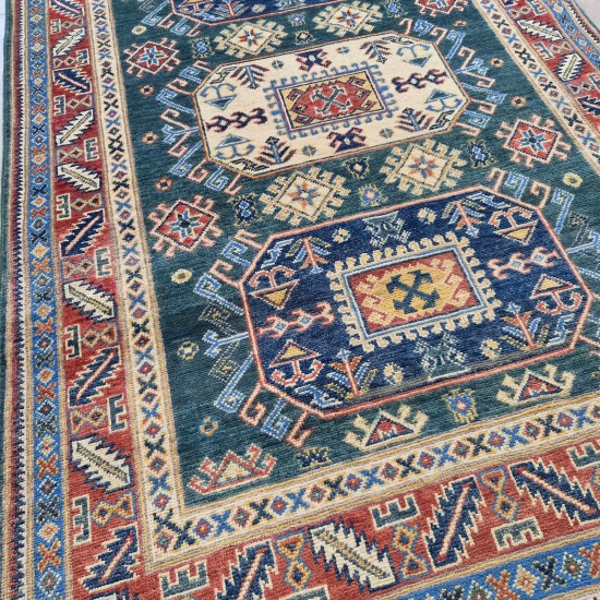 Rare Colour Kazak Rug 182cm x 121cm – Green Tones Handmade Wool Rug Rare Colour Kazak Rug 182cm x 121cm – Green Tones Handmade Wool Rug