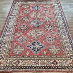 Hand-Knotted Super Kazak Rug 245cm x 180cm – Pink, Cream, Blue & Green Fine Ghazni Wool Rug