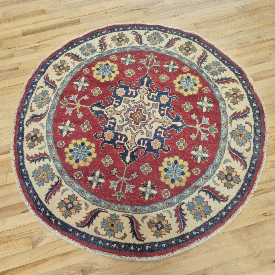 Round Kazak Rug 147cm x 144cm – Red & Cream Handmade Wool Rug