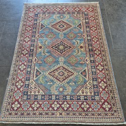 Hand-Knotted Kazak Rug 172cm x 120cm – Blue & Red Tribal Wool Rug