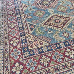 Hand-Knotted Kazak Rug 172cm x 120cm – Blue & Red Tribal Wool Rug