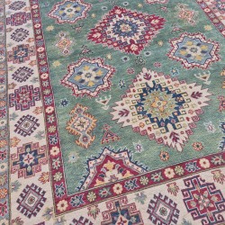Kazak Rug 295cm x 204cm – Green & Cream Tribal Wool Rug  Authentic Kazak Rug 