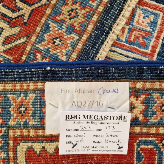 Super Kazak Rug 243cm x173cm – Hand-Knotted Wool Tribal Rug