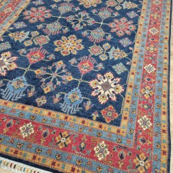 Hand-Knotted Kazak Rug 250cm x 165cm – Blue Mixed Colours Wool Rug
