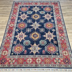 Hand-Knotted Kazak Rug 201cm x 150cm – Blue Mixed Colours Wool Rug  Authentic 