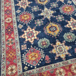 Hand-Knotted Kazak Rug 201cm x 150cm – Blue Mixed Colours Wool Rug  Authentic 