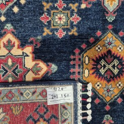 Hand-Knotted Kazak Rug 201cm x 150cm – Blue Mixed Colours Wool Rug  Authentic 