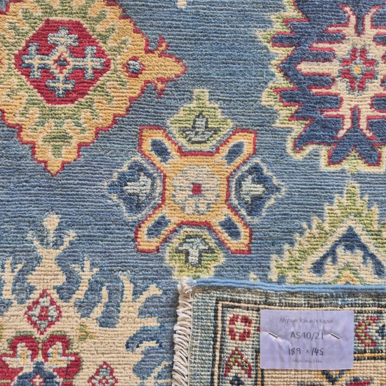 Soft Blue Kazak Rug 189cm x 145cm – Blue & Cream Traditional Wool Rug