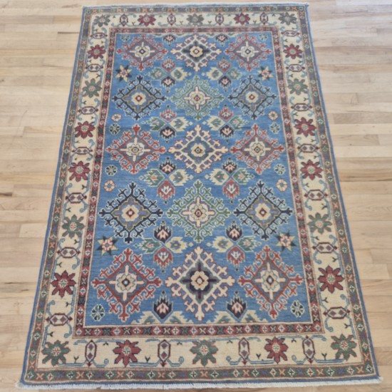 Kazak Rug 180cm x 121cm – Soft Blue & Cream Traditional Wool Rug Kazak Rug 180cm x 121cm – Soft Blue & Cream Traditional Wool Rug