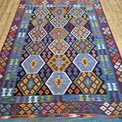 Vegetable-Dyed Afghan Kilim Rug 253cm x 179cm – Mixed Colours Wool Rug