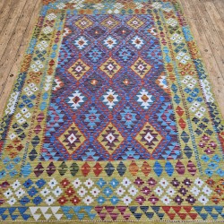 Vegetable-Dyed Afghan Kilim Rug 252cm x 169cm – Mixed Colours Wool Rug