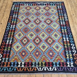 Vegetable-Dyed Afghan Kilim Rug 193cm x 149cm – Mixed Colours Wool Rug