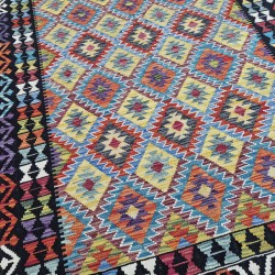Vegetable-Dyed Afghan Kilim Rug 193cm x 149cm – Mixed Colours Wool Rug