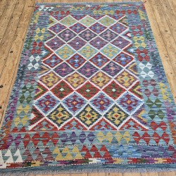 Vegetable-Dyed Afghan Kilim Rug 208cm x 152cm – Mixed Colours Wool Rug