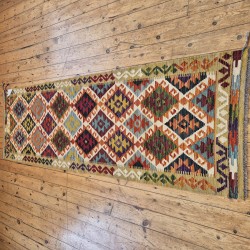 Hand-Woven Afghan Kilim Runner 257cm x 82cm – Mixed Colours Vegetable-Dyed Wool