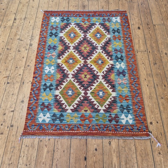 Afghan Kilim Rug 148x104cm – Vegetable-Dyed Wool Rug with Mixed Colours