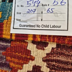 Vegetable Dyed Kilim Runner 207cm x 65cm – Handwoven Wool Flatweave