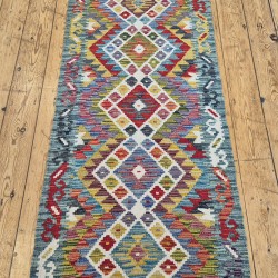 Vegetable Dyed Kilim Runner 199cm x 66cm – Handwoven Wool Flatweave