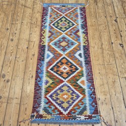 Turkish Vegetable Dyed Kilim Runner 150cm x 61cm – Handwoven Wool Flatweave
