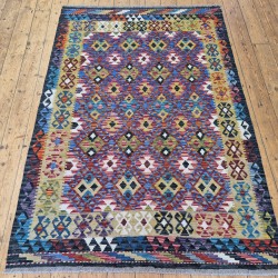 Afghan Kilim Rug 188cm x 130cm – Colourful Flatweave Tribal Rug