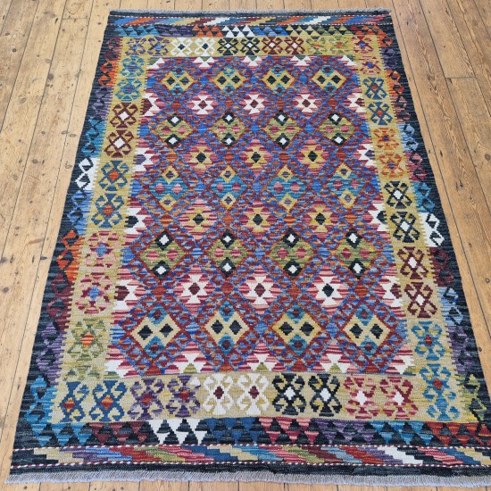 Afghan Kilim Rug 188cm x 130cm – Colourful Flatweave Tribal Rug